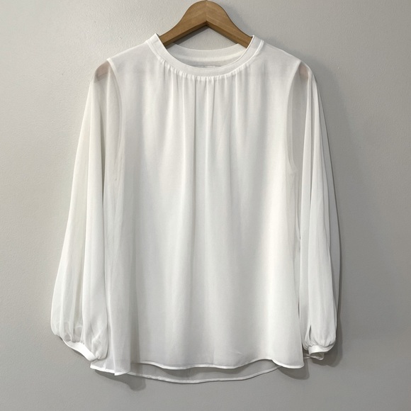 Zara White Chiffon Balloon Sleeve Blouse Top Size Small bin 3G - Picture 2 of 6
